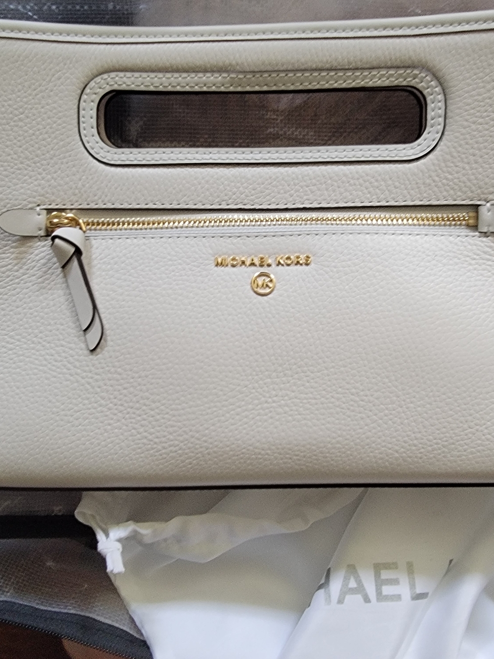Michael Kors Cream Leather Tote with Gold Hardware
